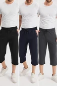 Erkek Yanları Cepli Siyah-Lacivert-Antrasit Bermuda Diz Altı Kapri Beli Ayarlanabilir Lastikli 3'lü Uzun Şort thumbnail 1