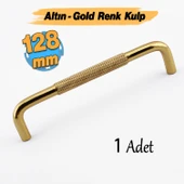 Tırtıklı Altın Gold Metal Kulp 128 mm 12.8 cm Mobilya Çekmece Dolap Dolabı Modern Kapak Kulpları thumbnail 1
