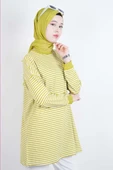 Tesettür Tunik İnce Çizgili Penye Tunik Yağ Yeşili thumbnail 3