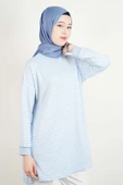 Tesettür Tunik İnce Çizgili Penye Tunik Açık Mavi thumbnail 3
