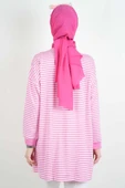 Tesettür Tunik İnce Çizgili Penye Tunik Açık Pembe - 4