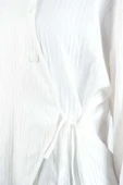 Bayan Gömlek Çapraz Düğmeli Yandan Bağlamalı Kimono Gömlek Beyaz - 5