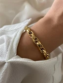 Altın Kaplama İç İçe Geçmeli Zincir Halat Unisex Çelik Bileklik thumbnail 1
