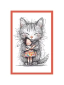 Sevimli Kedi Çizimli Dekoratif Kartpostallar ve Hediye Not Kartları  Sarılmanın Gücü 10 x 15 cm thumbnail 1