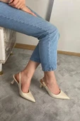 Kadın Motto Kıren Cilt Sivri Burun Arkası Acık 8 cm Topuklu Ayakkabı - 1