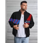 Lucky Life Unisex Uzun Koll Fermuarlı Baskılı Rüzgarlik - Siyah - 1