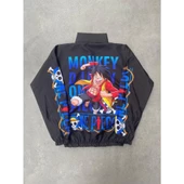 Lucky Life Unisex Fermuarlı Dijital Baskılı Rüzgarlik - Siyah thumbnail 1