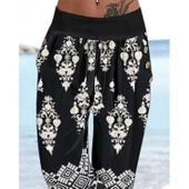 Lucky Life Kadın Beli Lastikli Etnik Desenli Kapri Süprem Pantolon thumbnail 3