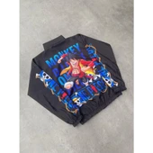 Lucky Life Unisex Fermuarlı Dijital Baskılı Rüzgarlik - Siyah thumbnail 4