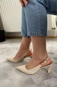 Kadın Motto Kıren Cilt Sivri Burun Arkası Acık 8 cm Topuklu Ayakkabı - 5