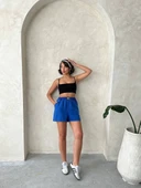 Armalı keten şort saks mavisi s251003 thumbnail 4