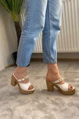Kadın Rina Beyaz 10 cm Platfom Topuklu Mantar Taban Terlik & Sandalet K-840 - 5