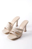 Kadın Enza Krem Cilt 9 cm Kadeh Topuklu Terlik - 3