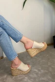Kadın Holi Krem Cilt 10 cm Tolgulu Mantar Taban Terlik K-920 - 5