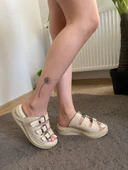 Kadın Krem Mazer Konfor Ortopedik Taban Tokalı Terlik - 5