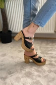 Kadın Rina Siyah 10 cm Platfom Topuklu Mantar Taban Terlik & Sandalet K-840 - 4