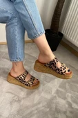 Kadın Nora Leopar Desen Çift Bant Kalın Mantar Taban Ortopedik Sandalet Terlik K-270 - 5