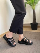 Kadın Siyah Mazer Konfor Ortopedik Taban Tokalı Terlik - 2