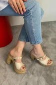 Kadın Rina Bej 10 cm Platfom Topuklu Mantar Taban Terlik & Sandalet K-840 - 10