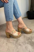 Kadın Rina Bej 10 cm Platfom Topuklu Mantar Taban Terlik & Sandalet K-840 - 7