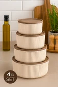 4'lü Yuvarlak Saklama Kabı Seti Çizgili Bej | 2.5l 1.5l 0.80l 0.45l | Mikrodalga Ve Dondurucu Uyumlu thumbnail 1