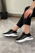 Kadın Fabri Siyah Triko Beyaz Tabanlı Taşlı Spor Ayakkabı & Sneaker - 3