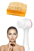 2'li Cilt Bakım Kabak Lifli Keçi Sütü Limon Sabun Çift Taraflı Yüz Temizleme Fırçası - 1