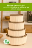 4'lü Yuvarlak Saklama Kabı Seti Çizgili Bej | 2.5l 1.5l 0.80l 0.45l | Mikrodalga Ve Dondurucu Uyumlu thumbnail 2