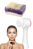 2'li Cilt Bakım Kabak Lifli Keçi Sütü Lavanta Sabun Çift Taraflı Yüz Temizleme Fırçası - 1