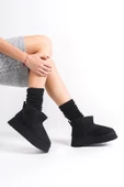 Kadın Palermo Siyah Süet İçi Kürklü Kalın Tabanli (4,5 cm ) Mini Kısa Bot - 1