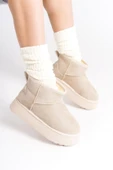 Kadın Palermo Krem Süet İçi Kürklü Kalın Tabanli (4,5 cm ) Mini Kısa Bot - 1