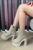 Kadın Sidney Krem Süet 12 cm Platform Topuklu Fermuarlı Bot - 4
