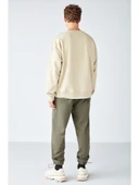 Grimelange Stephan Erkek Yumuşacık Kumaşlı Oversize Fit Yuvarlak Yakalı Bej Sweatshirt thumbnail 4