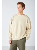 Grimelange Stephan Erkek Yumuşacık Kumaşlı Oversize Fit Yuvarlak Yakalı Bej Sweatshirt thumbnail 3