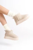 Kadın Palermo Krem Süet İçi Kürklü Kalın Tabanli (4,5 cm ) Mini Kısa Bot - 2