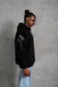 Erkek Maske Baskılı Kapüşonlu Sweat - Siyah - 3