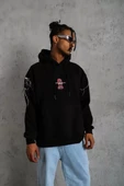 Erkek Maske Baskılı Kapüşonlu Sweat - Siyah - 2