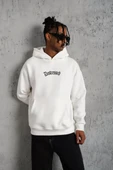 Erkek Üç İplik Baskılı Kapüşonlu Sweat - Beyaz thumbnail 3