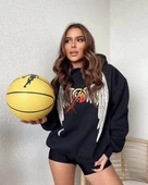 Kadın Baskılı Kapüşonlu Sweat - Siyah thumbnail 2