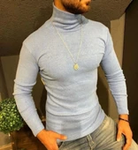 Erkek Kaşkorse Boğazlı Full Likralı Fitilli Body Kazak - Gri - 1