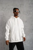 Erkek Düz Kapüşonlu Sweat - Beyaz thumbnail 3