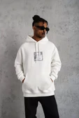 Erkek Ön Arka Baskılı Kapşonlu Sweat - Beyaz - 1