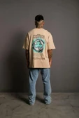 Erkek Sırt Baskılı T-shirt - Bej - 1
