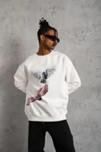 Erkek Güvercin Baskılı Sweatshirt - Beyaz thumbnail 2