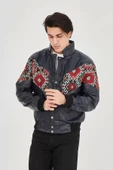 Erkek İçi Astarlı İçten Yaka Kısmı Peluşlu Suni Kumaş Vintage Ceket - Lacivert - 7