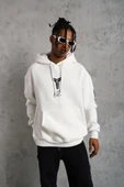 Erkek Baskılı Kapüşonlu Sweat - Beyaz thumbnail 4