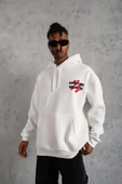 Erkek Şapkalı Güvercin Baskılı Kapşonlu Sweat - Beyaz - 3