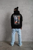 Erkek Baskılı Kapüşonlu ve Kanguru Cepli Sweat - Siyah - 3