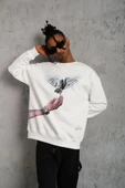 Erkek Güvercin Baskılı Sweatshirt - Beyaz thumbnail 4