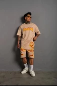 Erkek Alev Baskılı İkili Şortlu Takım - Bej thumbnail 4
